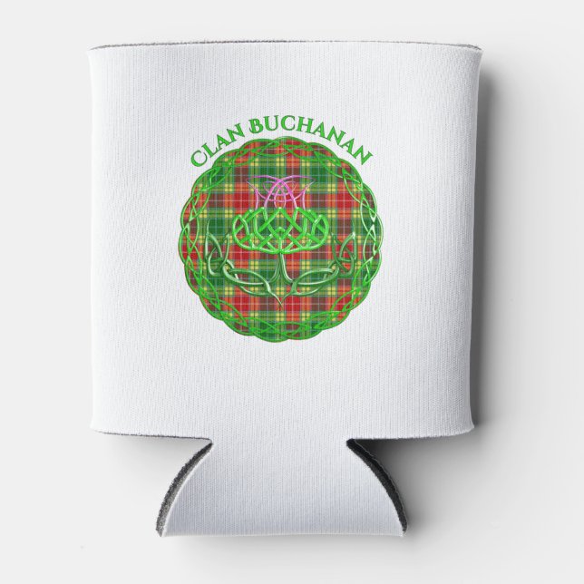 Buchanan Scottish Tartan Celtic Thistle Can Cooler (Front)