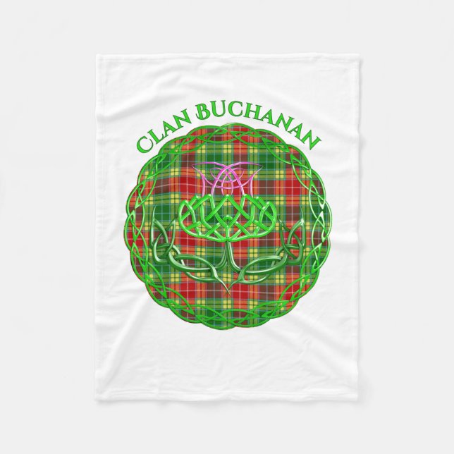 Buchanan Scottish Tartan Celtic Thistle Fleece Blanket (Front)