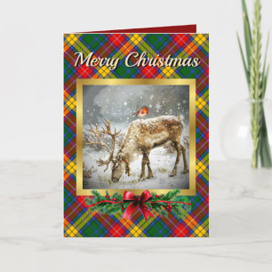 Buchanan Stag & Robin Tartan Personalised  Holiday Card