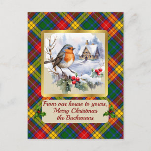 Buchanan Tartan w/Robin Personalized   Holiday Postcard