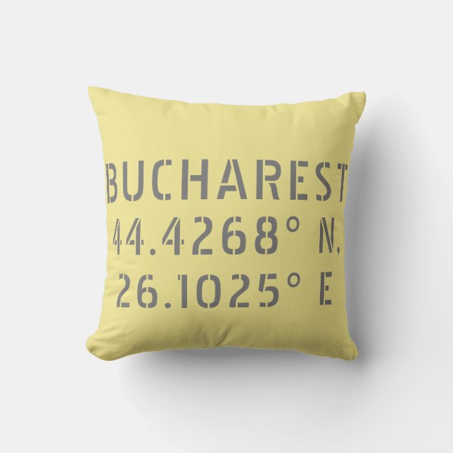 Bucharest Latitude Longitude Cushion (Front)
