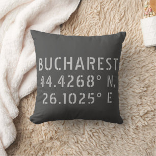 Bucharest Latitude Longitude Grey Cushion