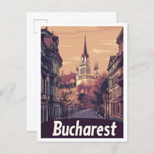 Bucharest Romania Art Vintage Travel Illustration Postcard