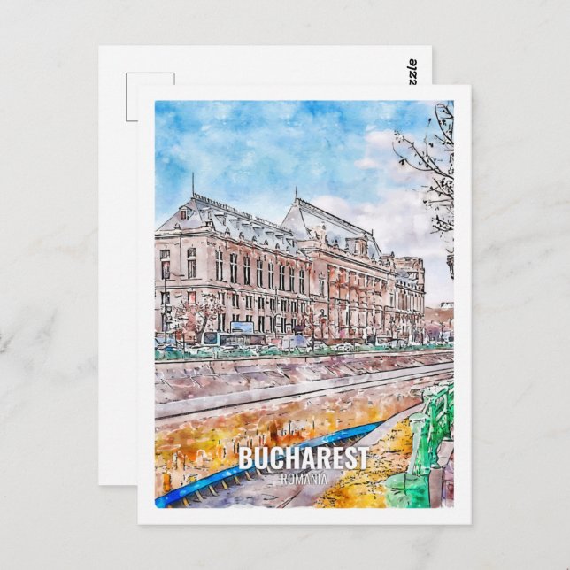Bucharest Romania Famous Travel Place Watercolor Postcard (Front/Back)