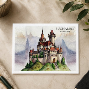 Bucharest Romania Old Town Watercolor Art Holiday Postcard