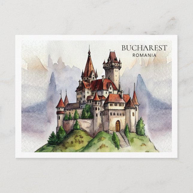 Bucharest Romania | Old Town Watercolor Art Holiday Postcard (Front)
