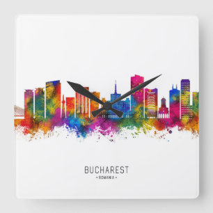 Bucharest Romania Skyline Square Wall Clock