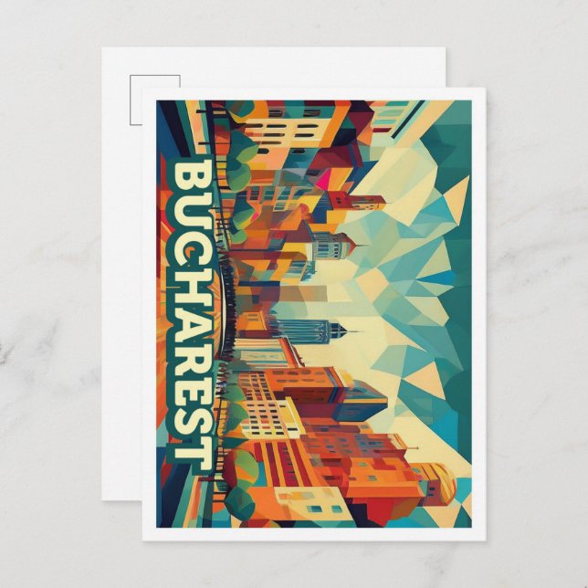 Bucharest Romania travel artistic colourful Postcard (Front/Back)