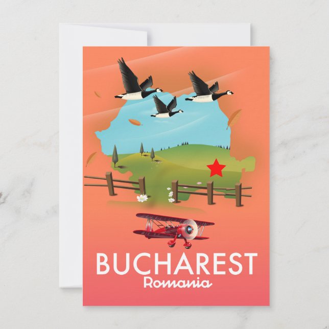 Bucharest Romania vacation map Invitation (Back)