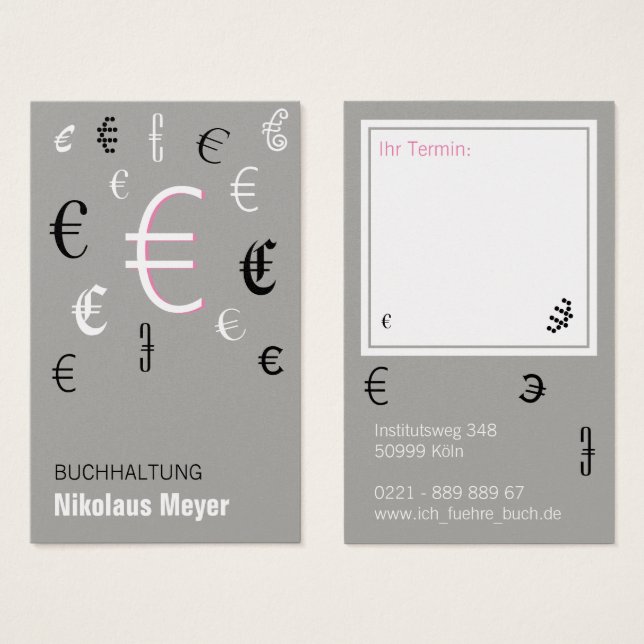 Buchhaltung Visitenkarten mit pink (Front & Back)