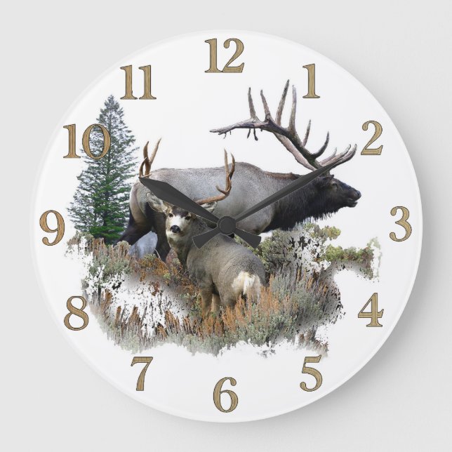 Buck and bull wildlife large clock (Front)