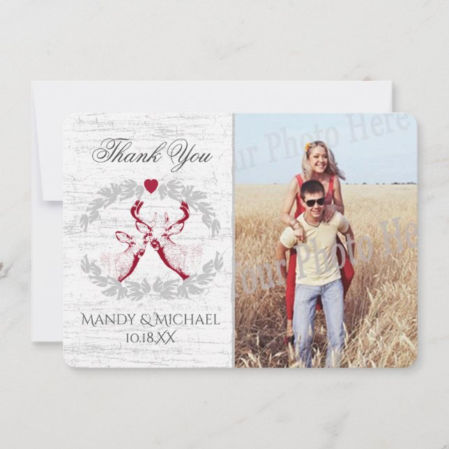 Buck and Doe Birch Photo Thank You Card (Front)