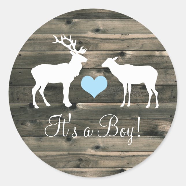 Buck and Doe (blue) Baby Shower Classic Round Sticker (Front)