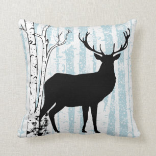 Buck and Doe Deer Birch Forest Throw Pillow
