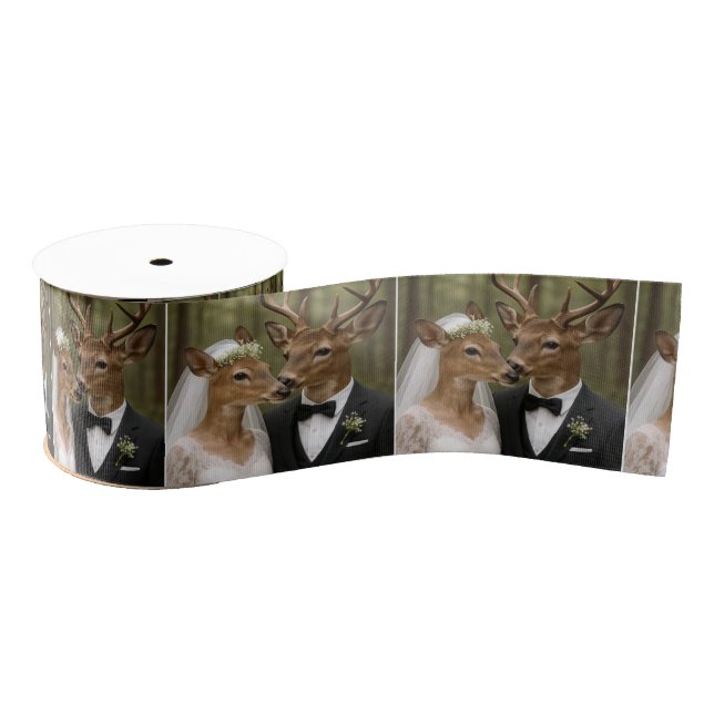 Buck and Doe Deer Wedding In Forest Grosgrain Ribbon (Spool)