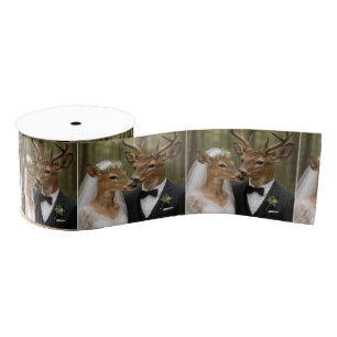 Buck and Doe Deer Wedding In Forest Grosgrain Ribbon