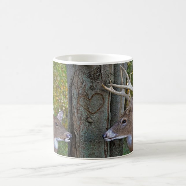buck and doe with hearts  in forest coffee mug (Center)