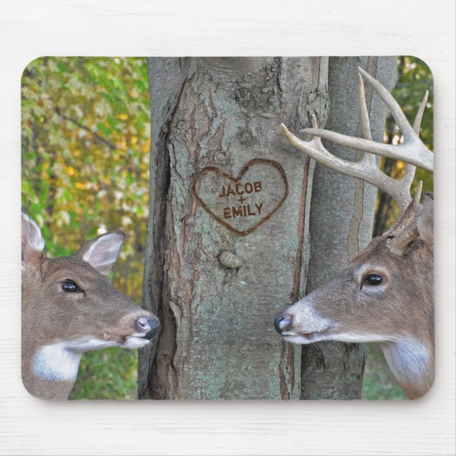 buck and doe with tree heart mouse pad (Front)