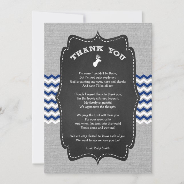 Buck Baby Shower Thank you note with poem Card (Front)