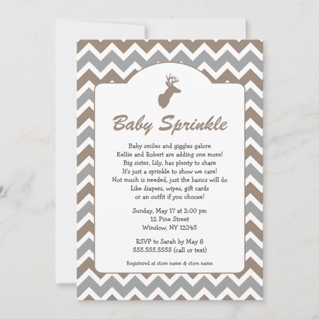 Buck Baby Sprinkle invites, boy baby shower, deer Invitation (Front)
