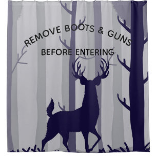 Buck Deer Foggy Forest Scene Shower Curtain