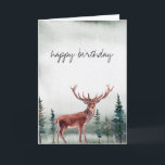 Buck Deer Happy Birthday Personalised Card<br><div class="desc">Rustic pine trees and buck happy birthday card. Customisable!</div>