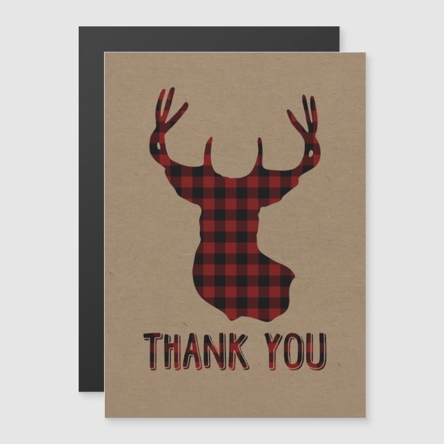 Buck Deer Head Red Black Buffalo Plaid Thank You (Front/Back)