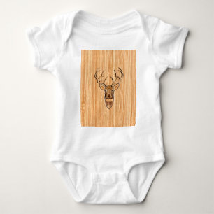 Buck Deer Head Wood Grain Style Baby Bodysuit