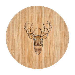 Buck Deer Head Wood Grain Style Decor Cutting Board