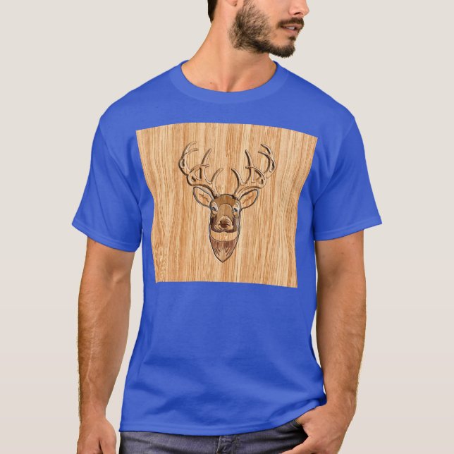Buck Deer Head Wood Grain Style T-Shirt (Front)