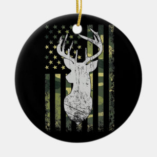 Buck Deer Hunting American Camouflage USA Flag  Ceramic Ornament