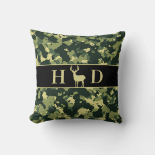 Buck Deer Hunting Camo Monogram Cushion