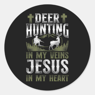Buck Deer Hunting Hunter Jesus Faith Vintage Deer  Classic Round Sticker