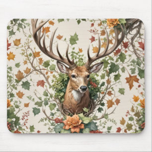 Buck Deer In Autumn Flowers Mouse Pad