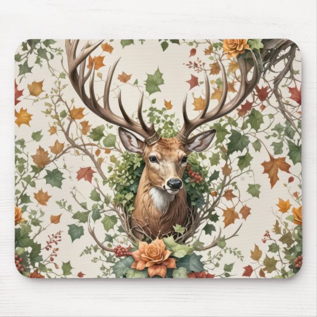 Buck Deer In Autumn Flowers Mouse Pad (Front)