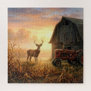 Buck Deer in Country Morning Sunrise Jigsaw Puzzle