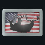 Buck deer on American flag Belt Buckle<br><div class="desc">Trophy deer set on American flag</div>