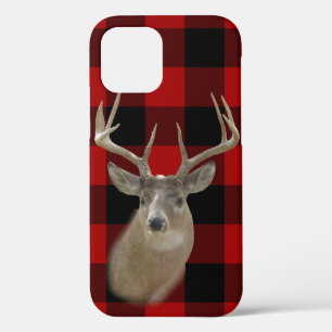 buck deer on buffalo plaid iPhone 12 case