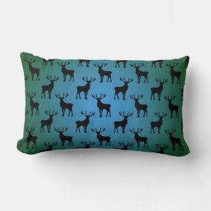 Buck Deer Pattern on Blue Green Lumbar Cushion