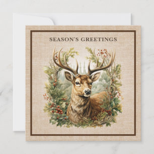 Buck Deer Rustic Elegant Woodland Burlap Luxury Holiday Card