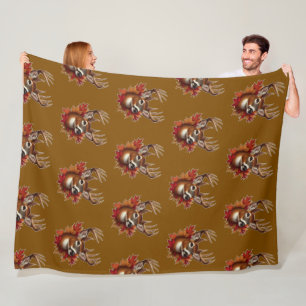 Buck Deer Surrounded by Autumn Leaves Fleece Blanket