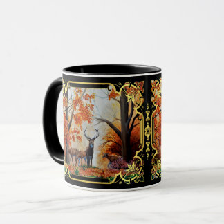 Buck/doe deer in Autumn forest/fancy design Mug
