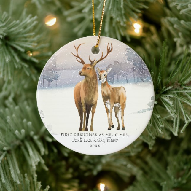 Buck & Doe First Christmas Mr & Mrs Personalised Ceramic Ornament (Tree)