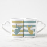 Buck   Doe Snowflakes Mugs Blue   Yellow<br><div class="desc">Lovers mugs featuring illustrations of a buck and doe with snowflakes on front and back.  Colour scheme is blue and yellow.  Personalise with names.</div>
