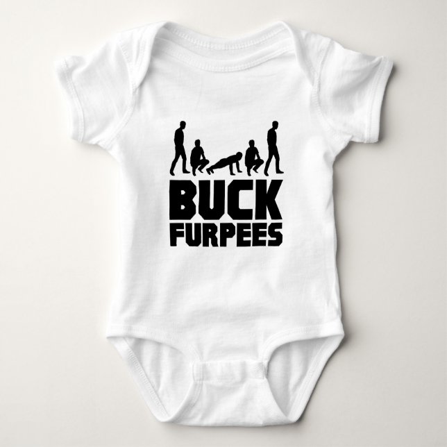 Buck Furpees -- Burpees Fitness Baby Bodysuit (Front)
