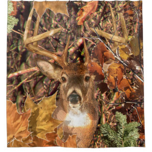 Buck Head in Camouflage White Tail Deer Shower Curtain