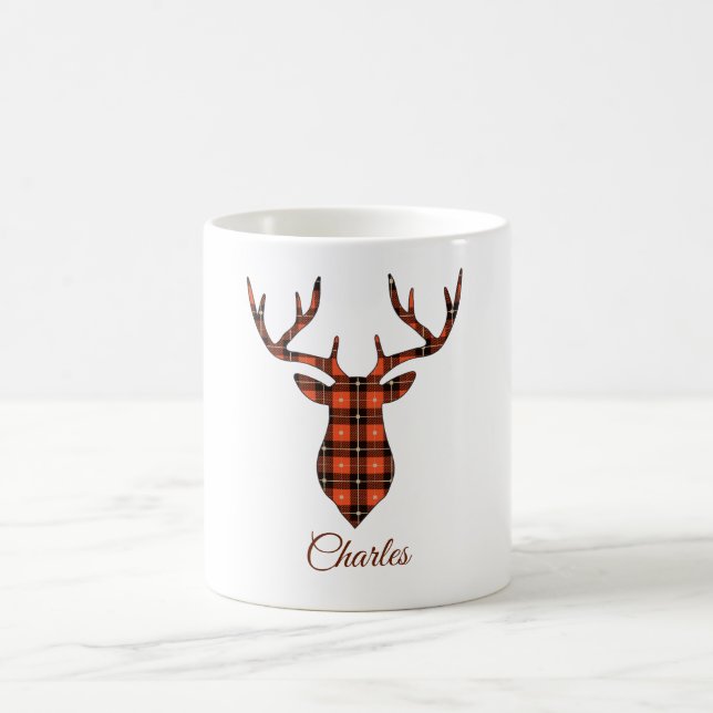 Buck Head Personalise Red and Black Plaid Coffee Mug (Center)