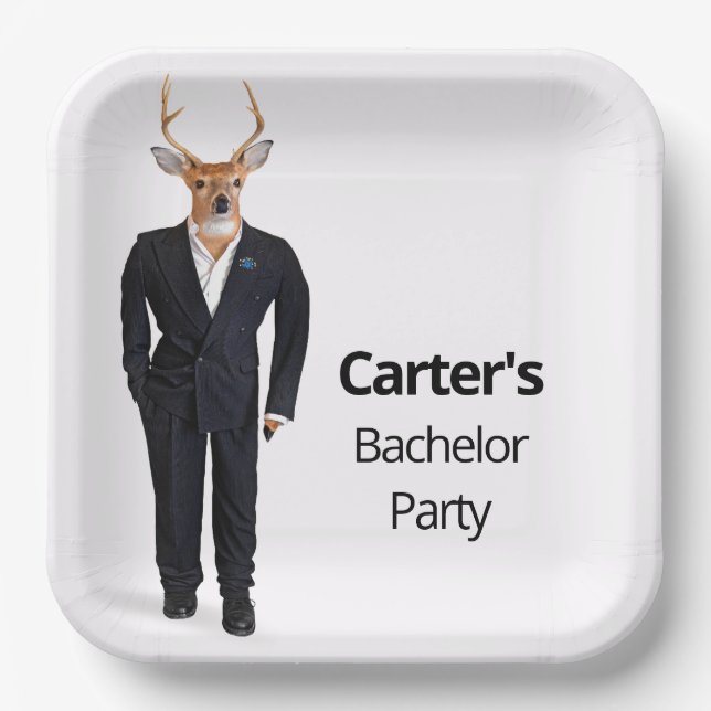 Buck In a Tuxedo for Bachelor Party Paper Plate (Front)