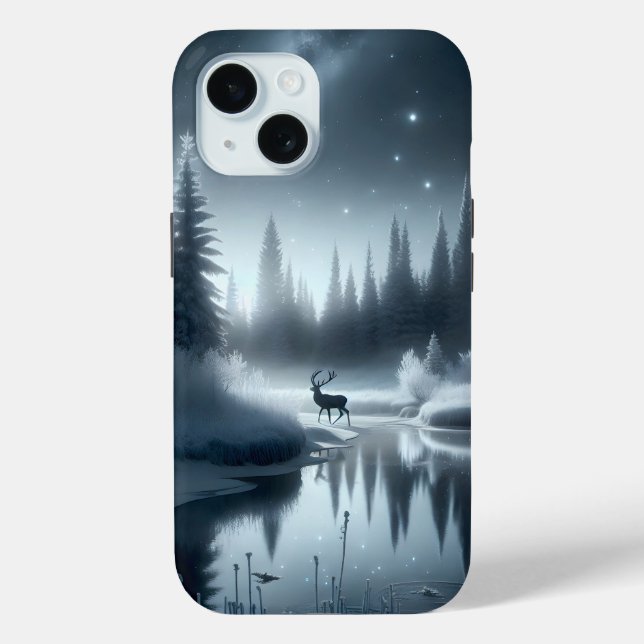 Buck In A Winter River at Night Case-Mate iPhone Case (Back)