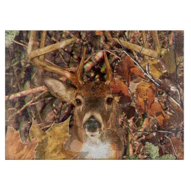 Buck in Fall Camo White Tail Deer Cutting Board (Front)